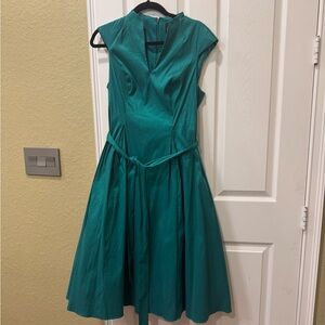 Alex Evenings V-NECK TAFFETA DRESS WITH A-LINE SKIRT AND TIE WAIST DETAIL